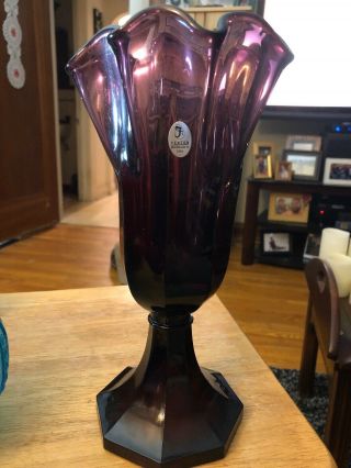 Fenton Art Glass Large Purple Ruffled Vase Vintage Rare 11 1/2”
