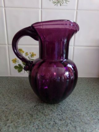 Vintage Hand Blown Decorative Glass Bottle / Pitcher / Vase - Royal Purple