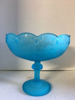 Vintage Indiana Glass Frosted Blue Teardrop Pedestal Bowl Compote Wscalloped Rim