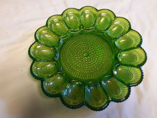 Vintage Indiana Glass Company Green Carnival Glass Deviled Egg Plate W/box 7058