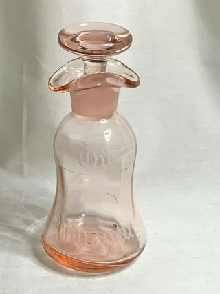 Vintage Pink Depression Glass Etched Oil And Vinegar Bottle With Stopper