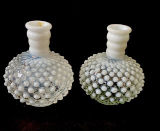 Vntg Opalescent Hobnail Glass White Vase Perfume Bottle Fenton? Glassware