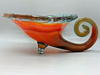 Cornicopia / Horn Of Plenty Art Glass Orange Blue