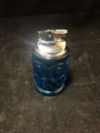 Le Smith Moon And Stars Colonial Blue Glass Table Lighter J52