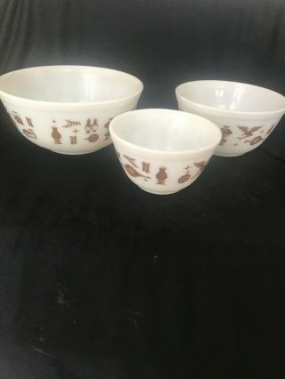 Vintage Pyrex Mixing Bowls Early American Heritage Bowl Rooster Eagle Set Of 3