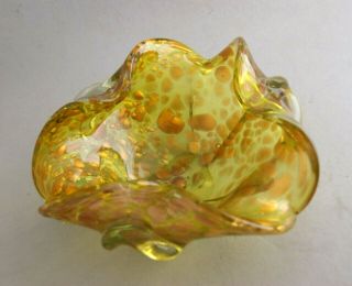 Vtg Murano Art Glass Candy Dish Ashtray Greenish Yellow Glass Gold Inclusions
