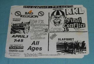 Vintage Bad Religion Flyer Nofx Country Club Reseda California