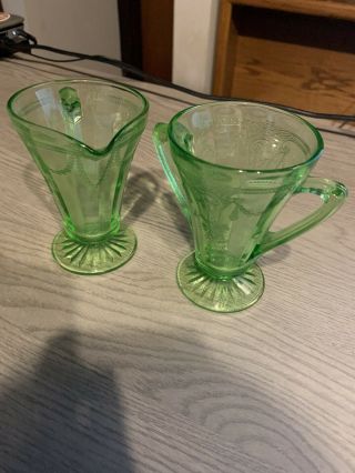 Vintage Green Depression Glass Sugar And Creamer Decorative Duo,