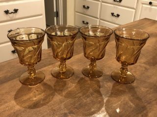 Set Of 4 - Fostoria Jamestown Amber Glass Water Goblets