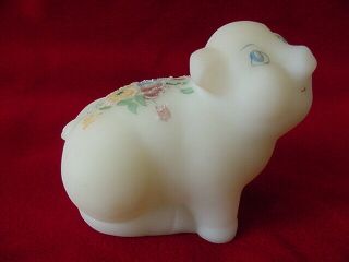 Fenton Hand Painted & Signed White Satin Pig With Cyrstal Flowers