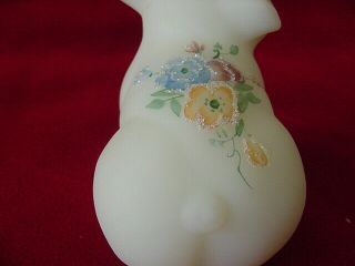 Fenton Hand Painted & Signed White Satin Pig with Cyrstal Flowers 2