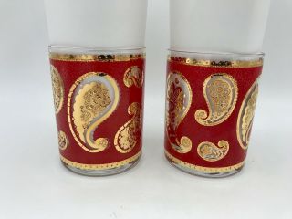 2 Culver Red Paisley Rocks Whiskey Old Fashioned Barware Glasses 4 " Euc