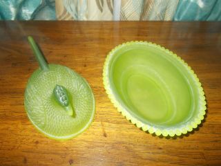 Vintage LIME Green Glass Hen on a Nest Covered Dish Chicken Candy Dish 2