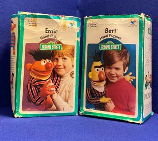 Vintage Bert & Ernie W/ Box Jim Henson Muppet Puppet Sesame Street 1970