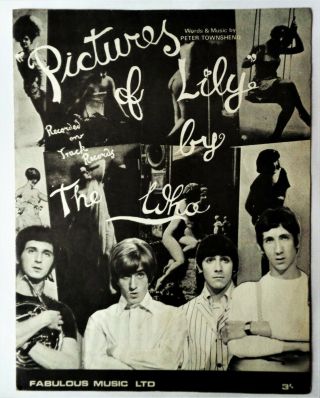 The Who Pictures Of Lily Sheet Music 1967 Rare Uk Mod Kinks Small Faces