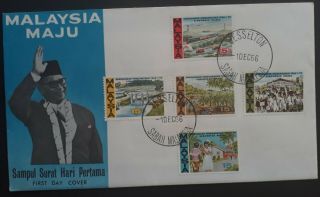Rare 1966 Malaysia First Malaysian Plan Fdc Ties Set Of 5 Stamps Jesselton
