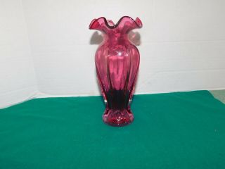 Vintage Fenton Cranberry Glass 8 Inch Tall Flower Vase - -