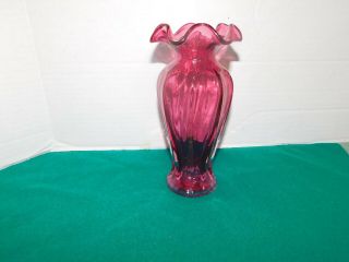 Vintage Fenton Cranberry Glass 8 Inch Tall Flower Vase - - 3