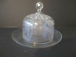 Antique Rare Early American Pressed Glass Feeding Swan Mini Cake Dome