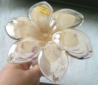 Murano Italy 6 Petal Art Glass Flower 5 Inch / 12.  5 Cm Tall In Gold Clear Pearl