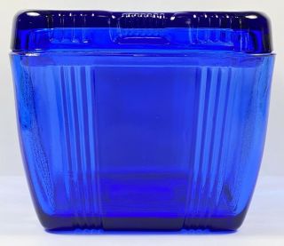 Vintage Cobalt Blue Glass Hazel Atlas Criss Cross Refrigerator Dish Jar W/cover.