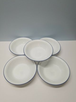 5 Corelle By Corning Soup/cereal Bowls 7 - 1/4 " Blue Rims On White