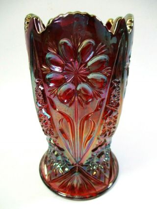 Imperial Red Carnival Glass Vase Ruby Iridescent 6 - 1/2 " Tall With Label