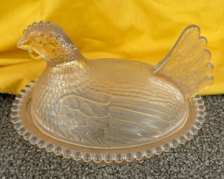 Vintage Pink Depression Glass Chicken Hen On Nest Covered Candy Dish