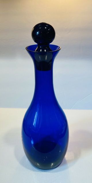 Cobalt Blue Art Glass Decorative Vintage Bottle Decanter With Stopper Striking
