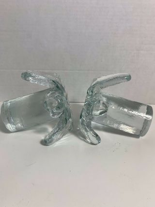 Two Large BLENKO Mid Century Modern Handblown “Melted Ice” Glass Candle Holders 2