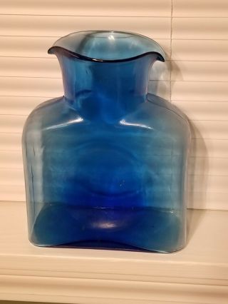 Blenko Classic Glass Carafe Double Spout Water Jug Blue,