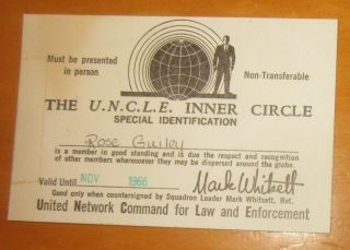 1966 Man From Uncle Cast Fan Club Membership Card Id Pass