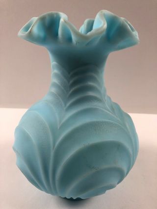 Vintage Fenton Glass Vase.  Blue.  Ruffled.  8x7”.