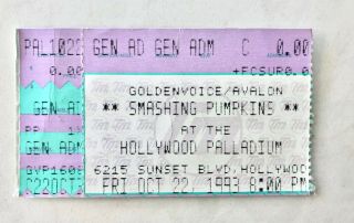 Smashing Pumpkins " Siamese Dream Tour " 1993 Ticket Stub Hollywood Palladium