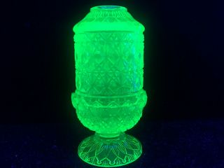 Green Vaseline Glass Fairy Lamp Votive Candle Holder Uranium Daisy Button Light