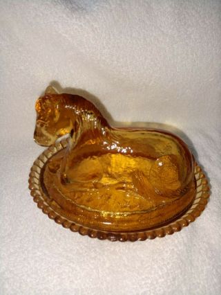 Vintage Amber Glass Horse On Nest 5” Tall 5 - 1/2 Long