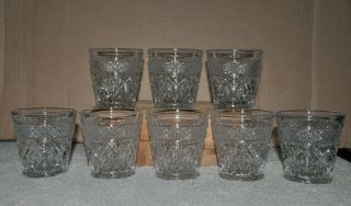 8 Cape Cod Imperial Glass Clear Old Fashioned Glasses Pressed 3.  375 " Fancy Stem