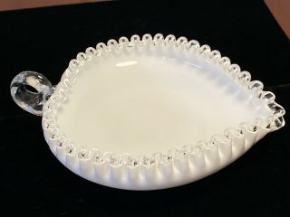 Vtg Fenton Glass White Milkglass Silvercrest Heart Leaf Shaped Candy Dish Bowl