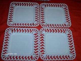Vintage Milk Glass Square Open Lace S Edge Plates 8.  5 " - Set Of 4 Marked A
