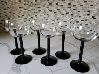 6 French Crystal Wine Glass 5 Oz With Black Stems Cristal D 