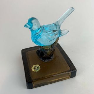 Vintage Westmoreland Glass Blue Bird On Wood Stem With Base Collector