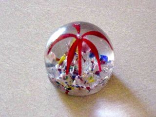 Vintage Glass Murano Style Paperweight Art Red Flower Design