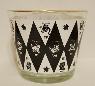 Mcm Zodiac Harlequin Atomic Design Astrology Glass Ice Bucket Black White