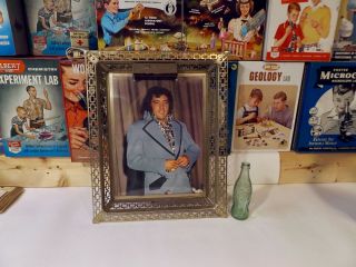 Vintage Elvis Presley Picture Lighted Mcm Gold Metal Frame 4 Shrine To The King