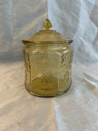 Vintage Patrician/spoke Depression Glass Cookie Jar Amber Circa 1933 - 1937