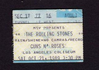 1989 Rolling Stones Guns N Roses Concert Ticket Stub Steel Wheels La 10/21