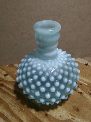 Vintage Fenton Hobnail Blue Opalescent Vase Round