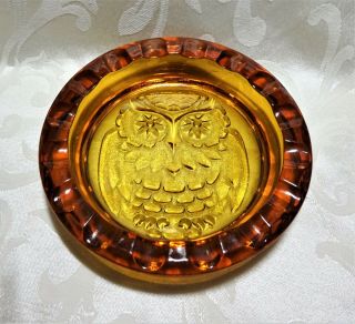 Vintage Blenko Amber Glass Ashtray - Owl - Mid Century Modern Exc Cdn.