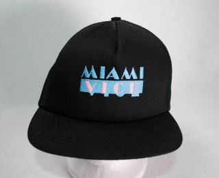 Vintage 80s Miami Vice Snapback Trucker Style Hat Cap Black Tv Show Collectible
