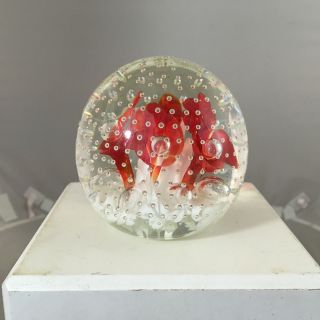 Vintage Joe St Clair Controlled Bubble Paperweight - Red & White